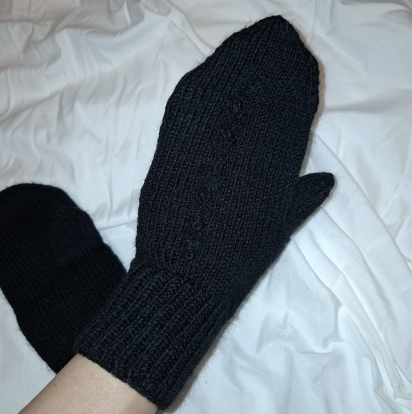 Handmade Black Knit Mittens - Picture 2 of 5